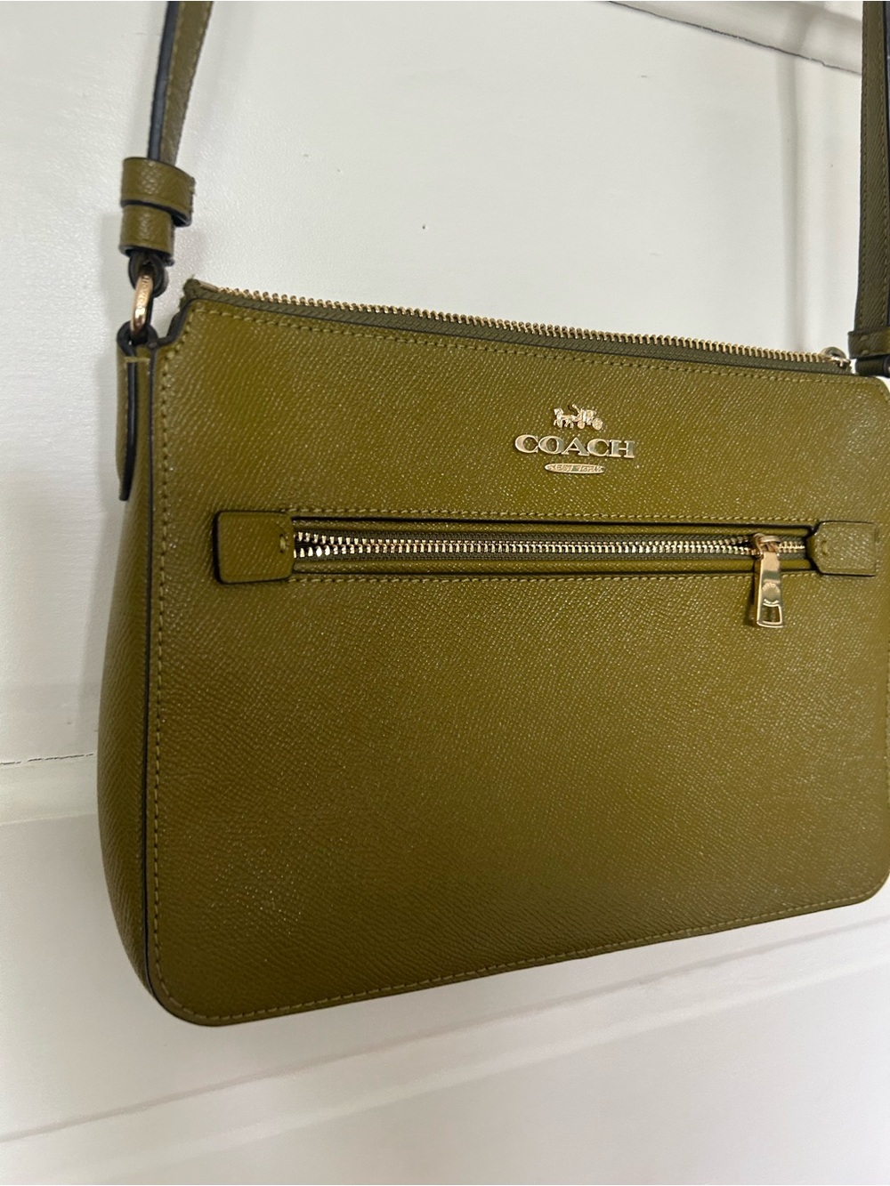 COACH Olive Green Leather Crossbody with Gold Hardware